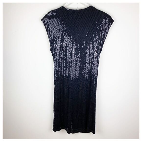 VELVET Black Sequined Cap Sleeve V-Neck Cocktail Dress M‎ - Picture 5 of 14